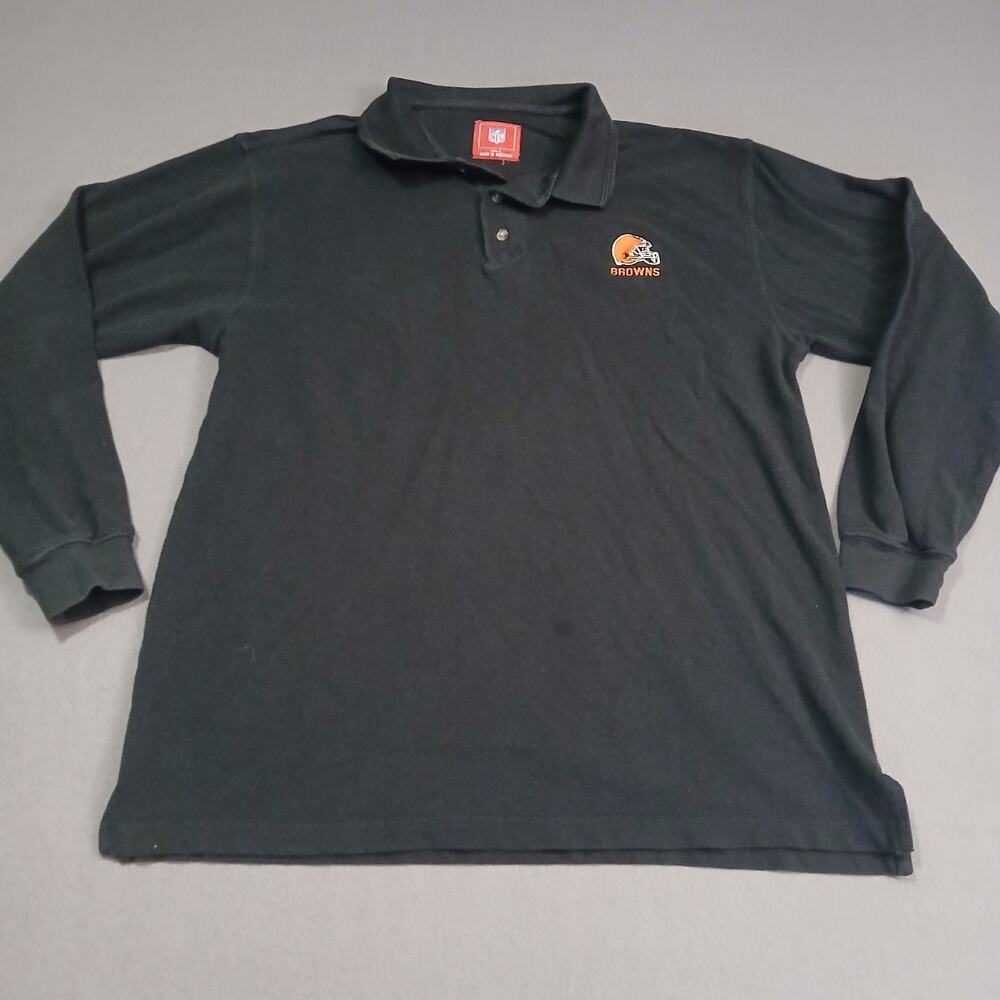 VTG NFL Cleveland Browns Black Long Sleeve Polo Shirt Size L Officially Licensed